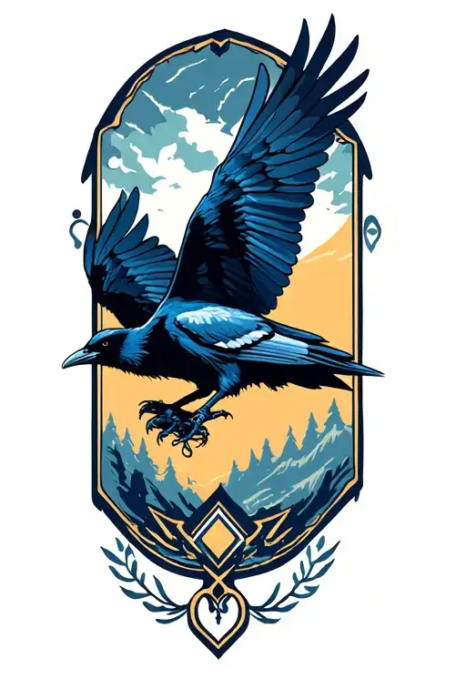 Nordic crow flying tattoo design idea