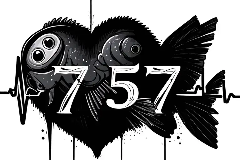 Make the numbers "7757" into a heartbeat line with something to do with fishing encorperated too tattoo design idea