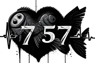 Make the numbers "7757" into a heartbeat line with something to do with fishing encorperated too tattoo design idea