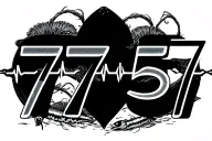 Make the numbers "7757" into a heartbeat line with something to do with fishing encorperated too tattoo design idea