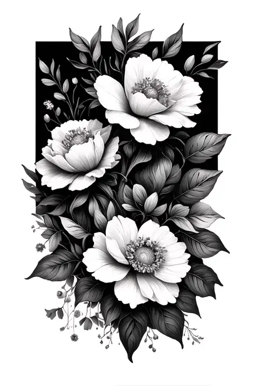 minimalist feminine tattoo design floral composition representing the family tattoo design idea