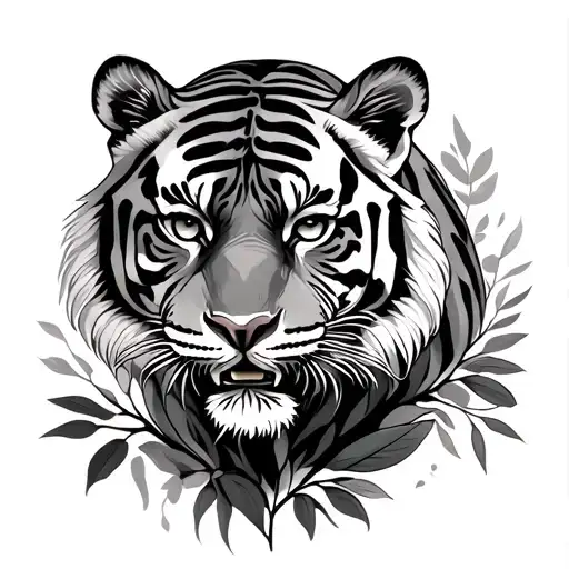 Tiger full body climbing plant tattoo design idea