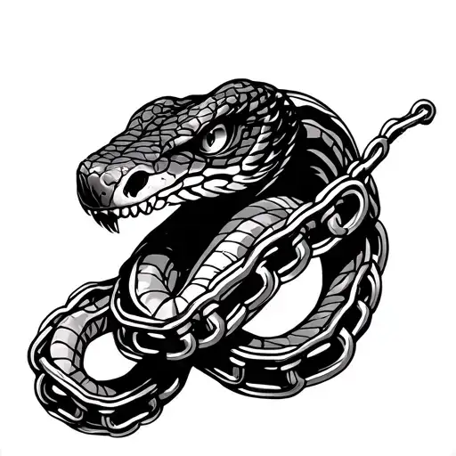snake head with bike chain links body tattoo design idea