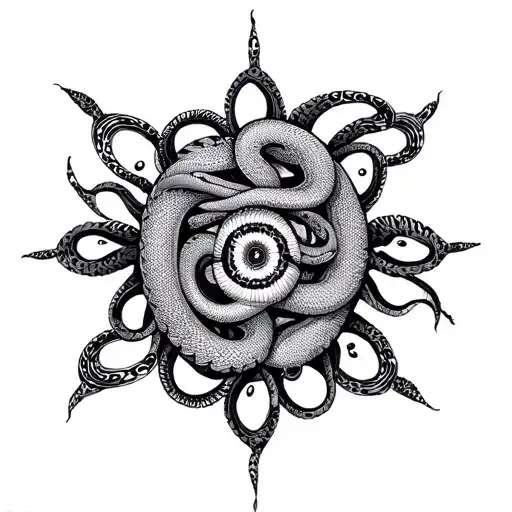 mandala design incorporating elements five snakes tattoo design idea