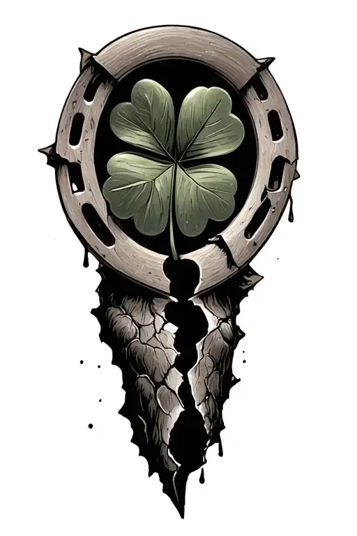 Fuck luck work harder tattoo Broken horseshoe Bloody rabbit foot Ripped up 4 leaf clover tattoo design idea