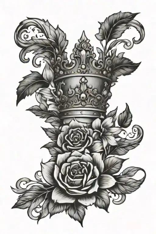 heather flower queen crown tattoo design idea