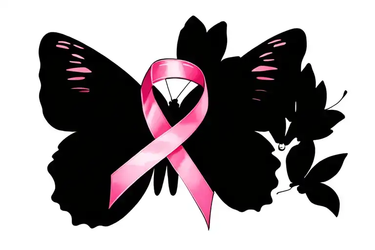 butterfly with pink cancer ribbon intertwined  Put Babe on the ribbon tattoo design idea