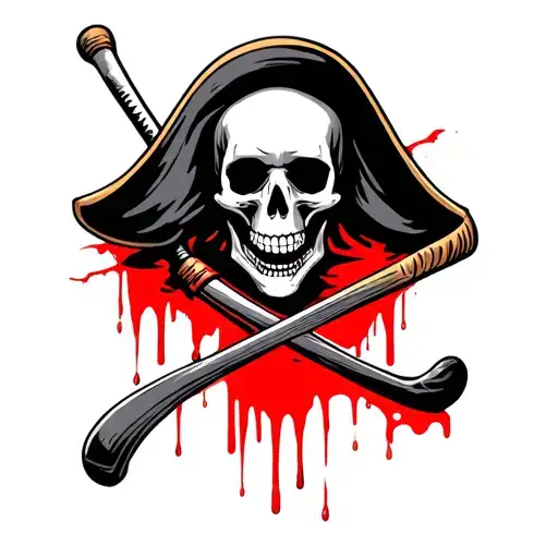 pirate skeleton with hockey stick blood dripping tattoo design idea