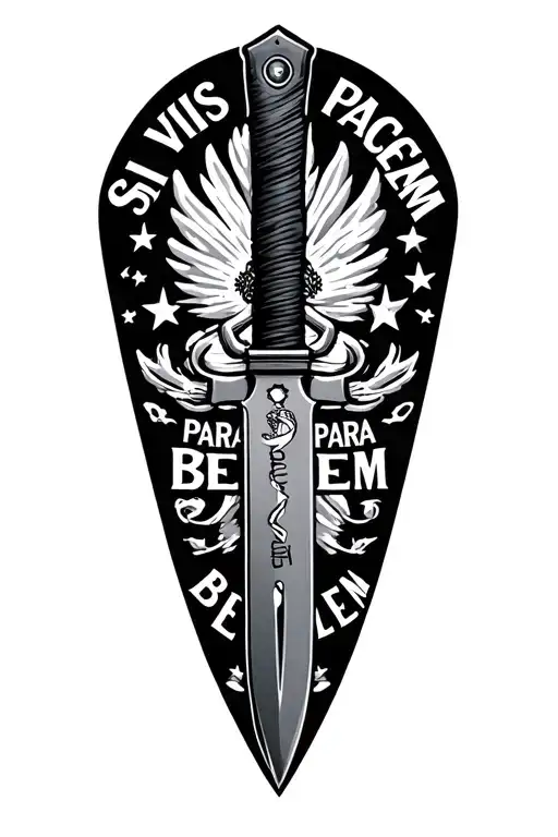 marine corps k bar knife surrounded the phrase "si vis pacem para bellem" tattoo design idea