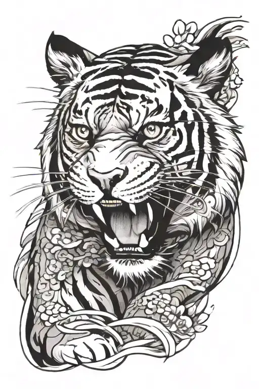 make a sketch of a tiger in the style of Japanese watercolor tattoo design idea
