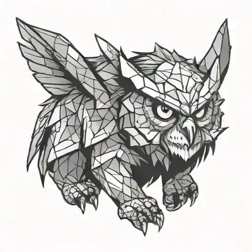 Create a tattoo design of the Owlbear creature from Dungeons & Dragons. The Owlbear is a hybrid monster with the body of tattoo design idea