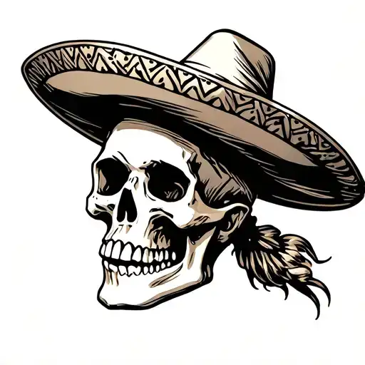 skull wearing sombrero tattoo design idea