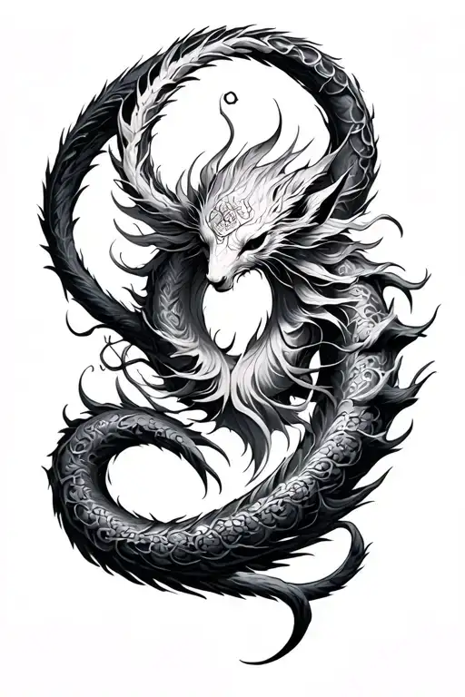 9 tailed tattoo combined with cancer zodiac tattoo design idea