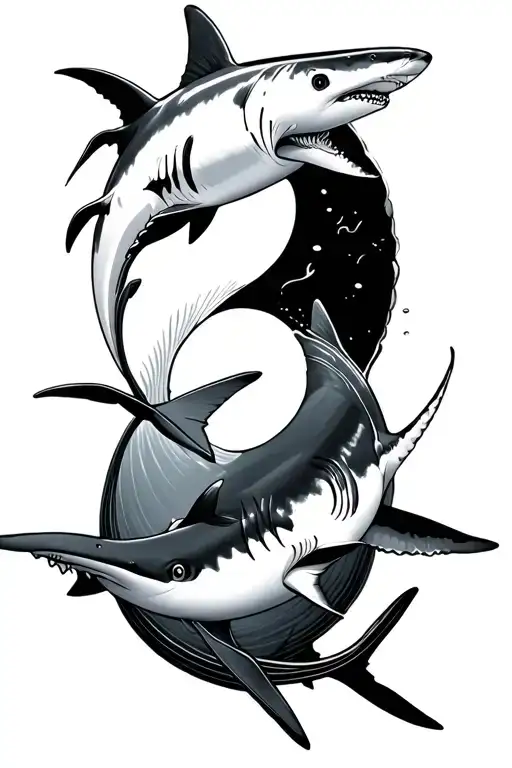 black tip reef shark and oceanic whitetip shark in a yin and yang form tattoo tattoo design idea