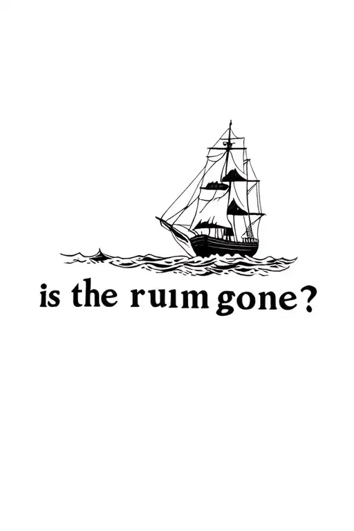 "is the rum gone?" clipper ship sailing on rough tattoo design idea