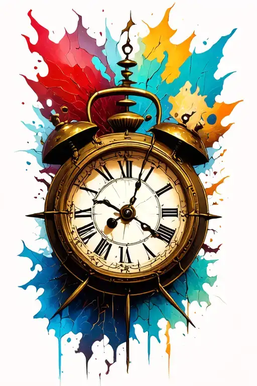 broken clock face tattoo design idea