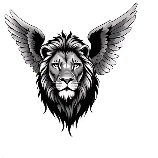 lion with angel wings tattoo design idea