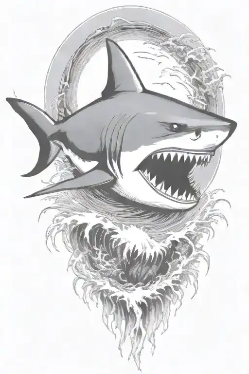 waves crashing shark tattoo design idea