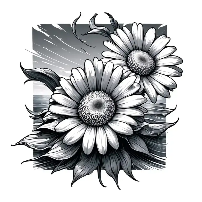 sunshine with wave and a daisy flower tattoo design idea