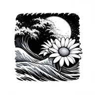 sunshine with wave and a daisy flower tattoo design idea