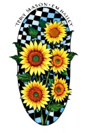 "Terry Mason Hailey " checker flages sun flower blooming tattoo design idea