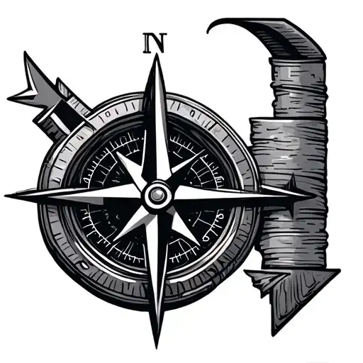 compass with directional arrow going tattoo design idea