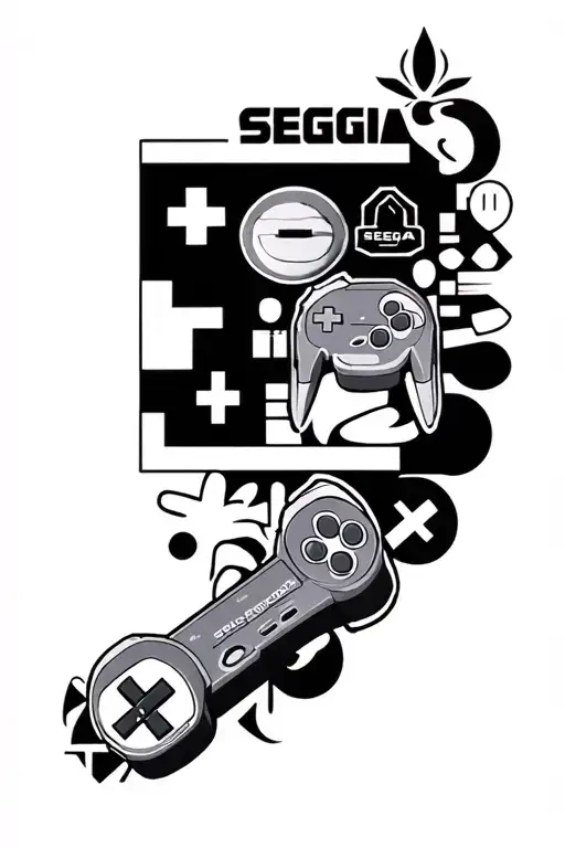 a sleeve collage tattoo of Sega game iconography tattoo design idea