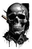 broken skull met 1 bullet in his forehead tattoo design idea