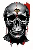 broken skull met 1 bullet in his forehead tattoo design idea