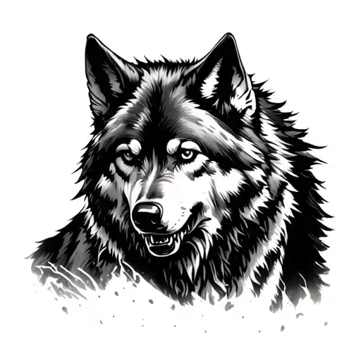 alpha wolf hiding in the darkness and corpses in the moonlight tattoo design idea