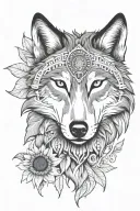 wolf,sunflower,aztec tattoo design idea