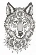 wolf,sunflower,aztec tattoo design idea