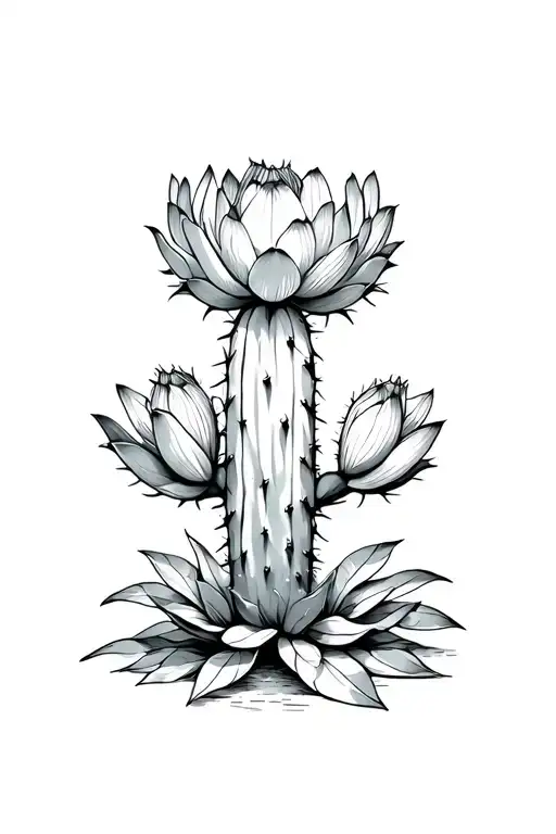 Cactus protected by a lotus flower blooming tattoo design idea
