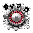 Roulette wheel, cards, chips scattered along tattoo design idea