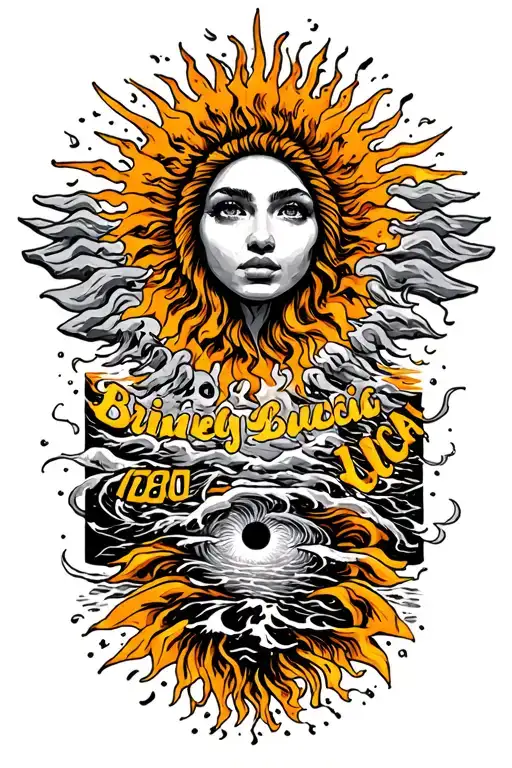 "Brinley Lucia" hurricane, storm, big sun comes flying tattoo design idea