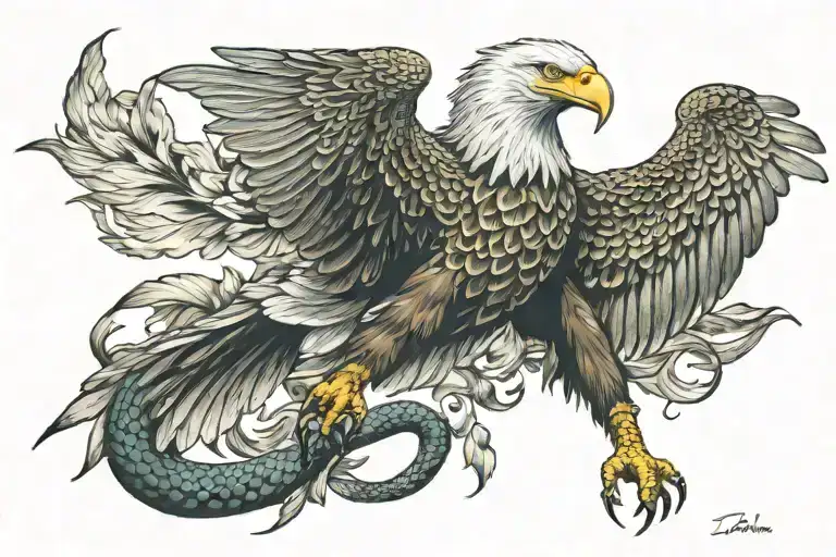 Eagle fighting snake tattoo design idea