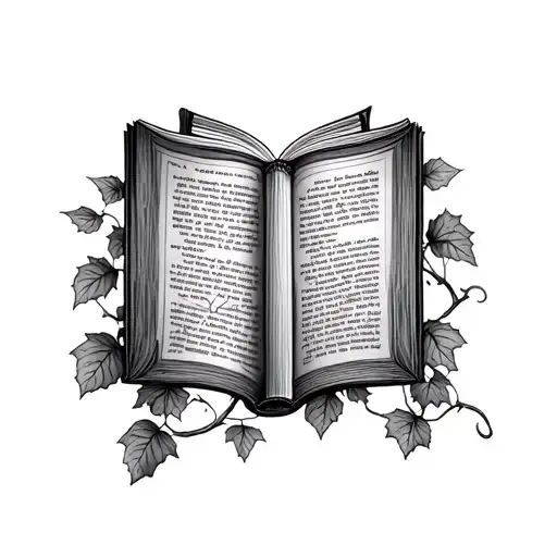 close book with wild ivy growing arount it tattoo design idea