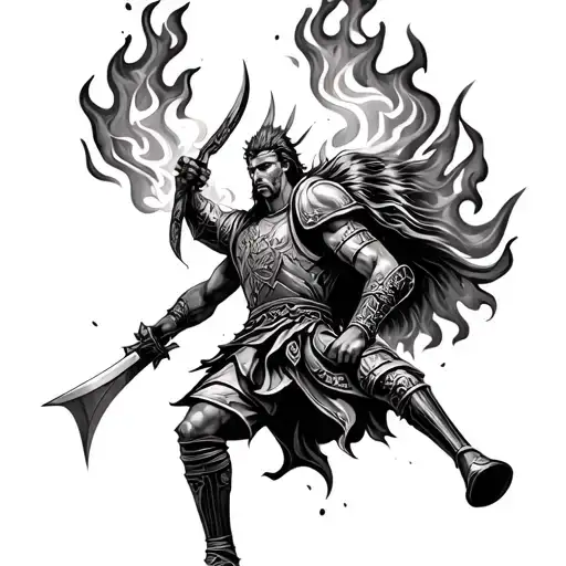 st michaels warrior battling flames tattoo design idea