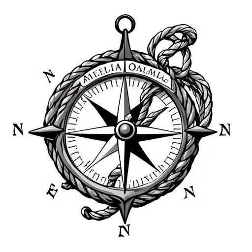 compass, anchor, rope names amelia louis und s tattoo design idea