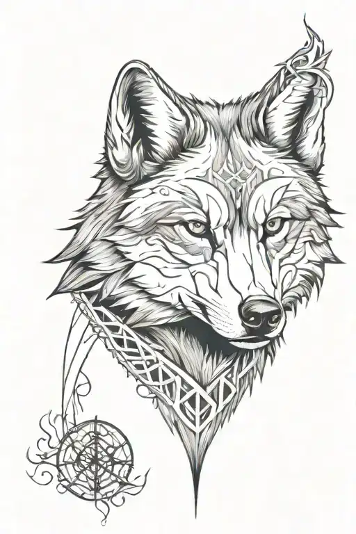 wolf with cross tattoo design idea
