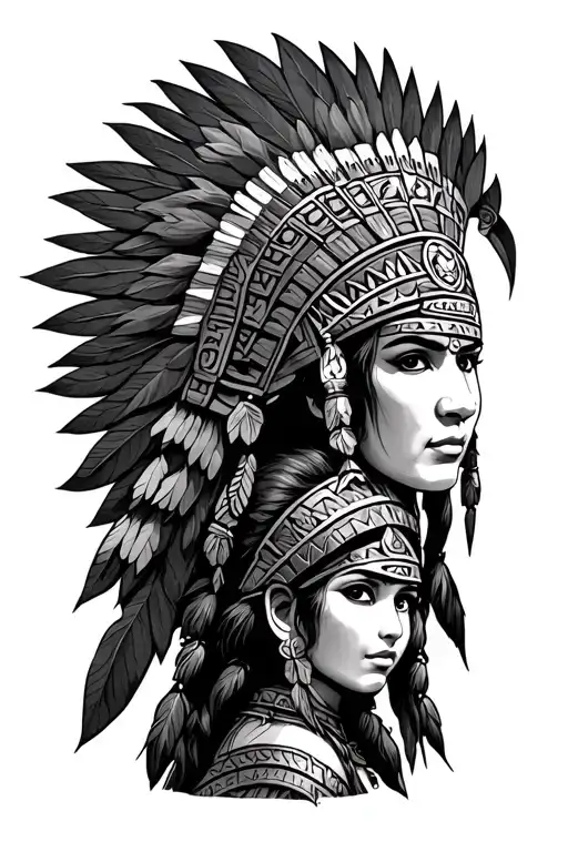Aztec warrior guarding daughter tattoo design idea