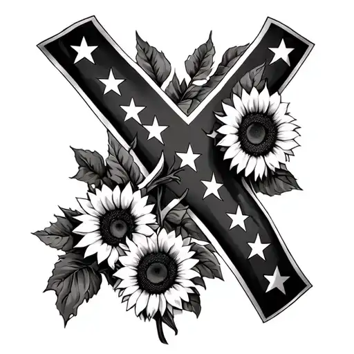 Confederate flag and sunflowers tattoo design idea