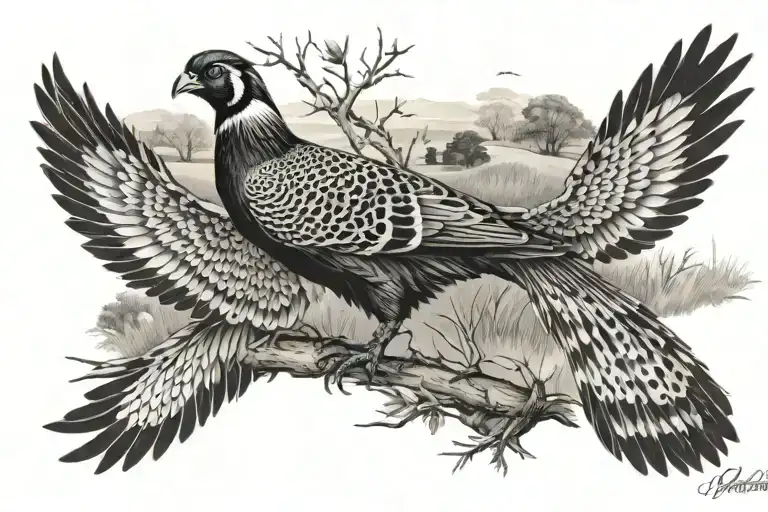pheasant hunting scene tattoo design idea