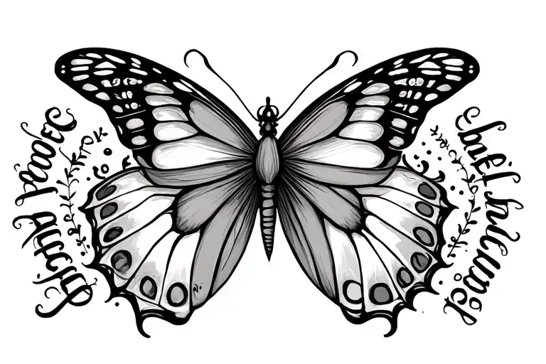 symetrical semicolon butterfly with "embrace change" around it in cursive tattoo design idea