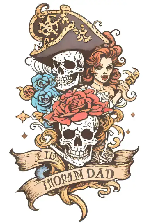 I love mom and dad pirate tattoo inspired by one piece tattoo design idea