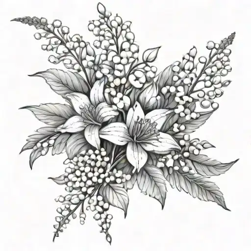 Astilbe and lily of the valley flowers tattoo design idea