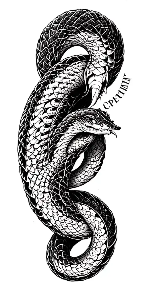serpent circling arm, with son's name tattoo design idea