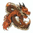 dragon curled around a fox curled inside tattoo design idea