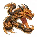 dragon curled around a fox curled inside tattoo design idea