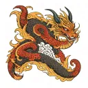 dragon curled around a fox curled inside tattoo design idea